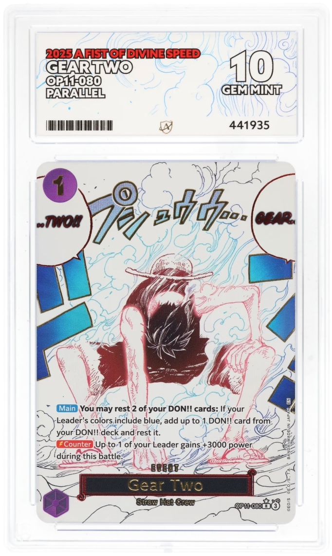 Trading card with character illustration and text on a white background