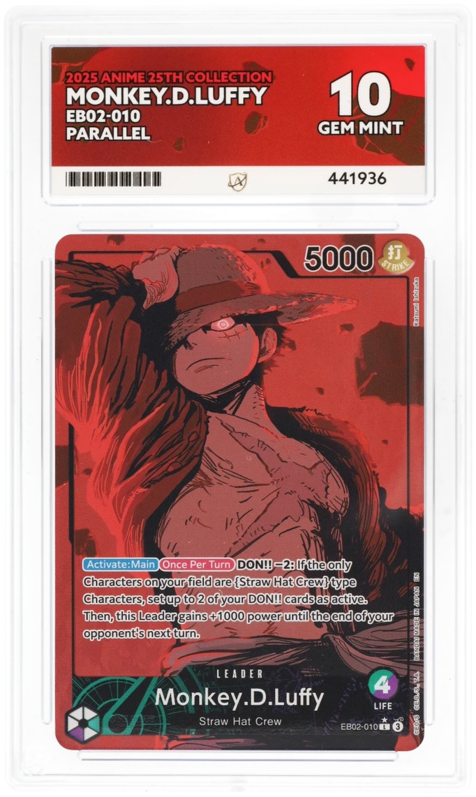 Trading card featuring Monkey D. Luffy with red and black design