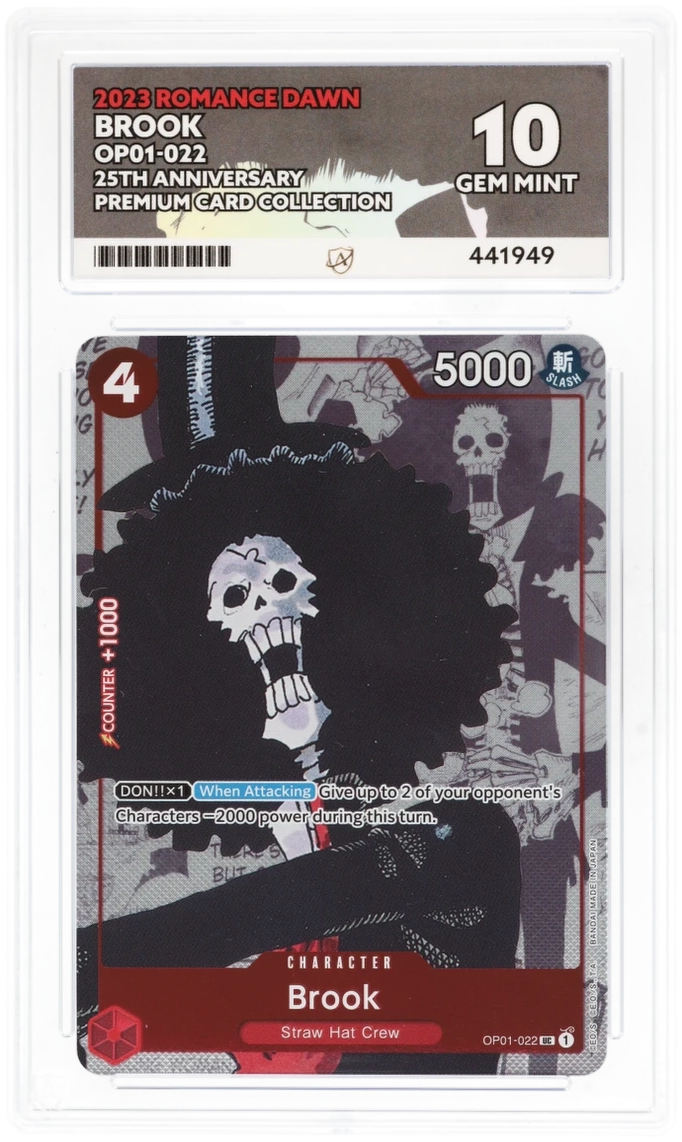 Trading card featuring a character with a skull design on a white background
