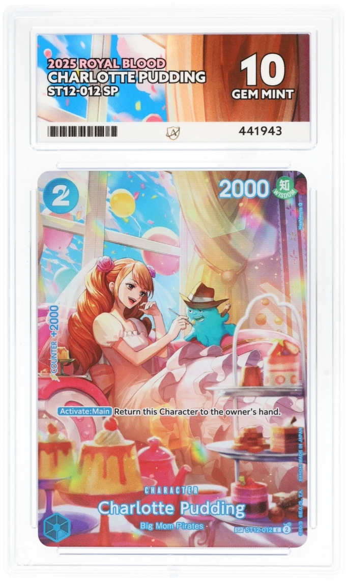 Card featuring a character named Charlotte Pudding with colorful design and text